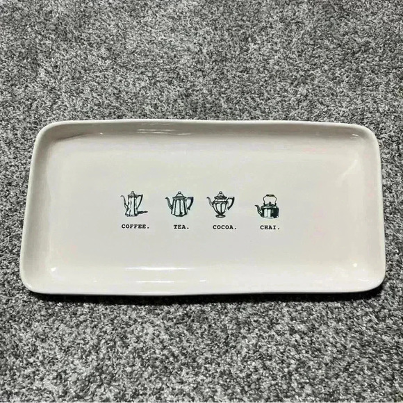 Rae Dunn Coffee Tea Cocoa Chai Tray Platter Ceramic Serving Dish Trinket Dish - Picture 1 of 5